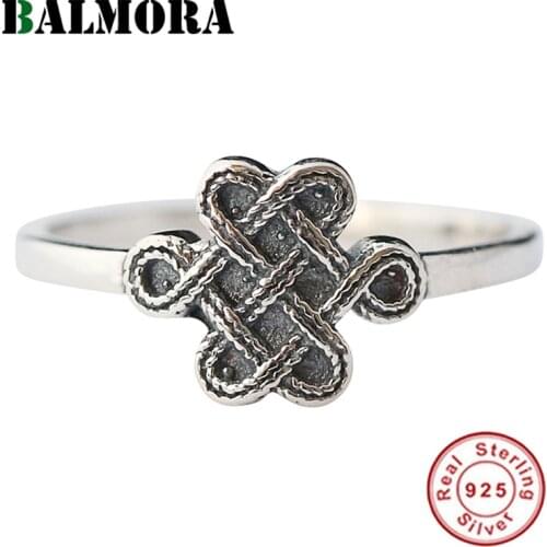 BALMORA Real 925 Sterling Silver Retro Chinese Knot Open Stacking Ring for Women Gift Traditional Ethnic Fashion Jewelry Anillos