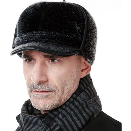 New Man Winter Hat Elderly Cashmere Warm Leifeng Hat Thermal Imitation Fur Hat Windproof Cap Quinquagenarian Earmuffs B-7370