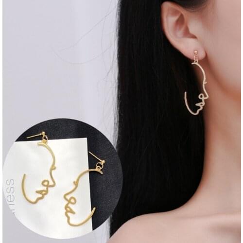 Fashion New Abstract Face Retro Multiple Choice Earrings Metal Alloy Hollow Out Earring Girls Dangle Earrings 1 Pair
