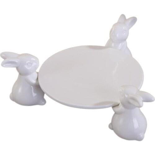 1pc Ceramic Dish Cartoon Bunny Design Cake Storage Tray Home Ornament Kitchen Baking Tool Cake Tray