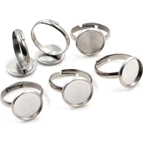 12mm 10pcs/Lot No Fade Stainless Steel Adjustable Ring Settings Blank/Base,Fit 12mm Glass Cabochons,Buttons;Ring Bezels-K2-39