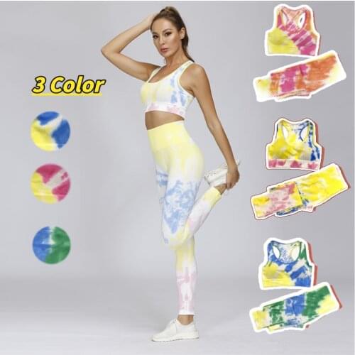 2PCS Seamless Women new dyeing Yoga Set Workout Sportswear gym fitness Clothing Sports Bra High Waist Leggings Sports Suits2021