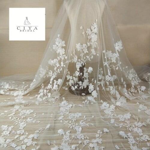 2 Yards 130CM Width Fashion Dress Top Quality Off White Gorgeous Embroidered French Lace Fabric Sequins Bridal Lace Fabric