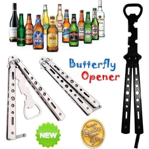 200Pcs/Lot Silver Black Practice Butterfly Trainer Dull Knife Style Beer Bottle Opener