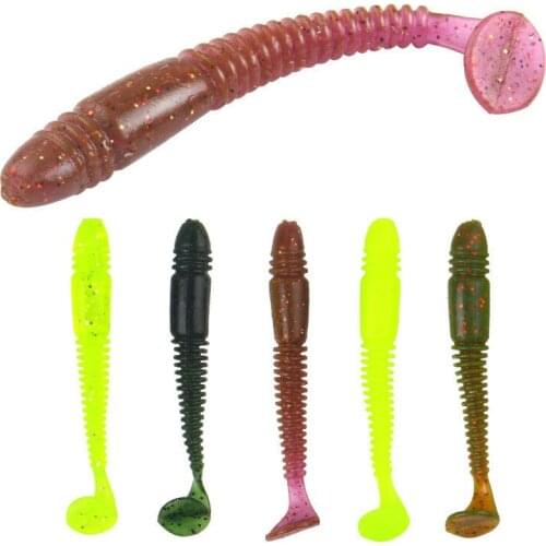 5Pcs/lot 7.5cm 3.1g Spiral Stripe T Tail Soft Bait Fishing Lure With Bass Hook For Sea River Fishing Tackle Smell Baits Pesca