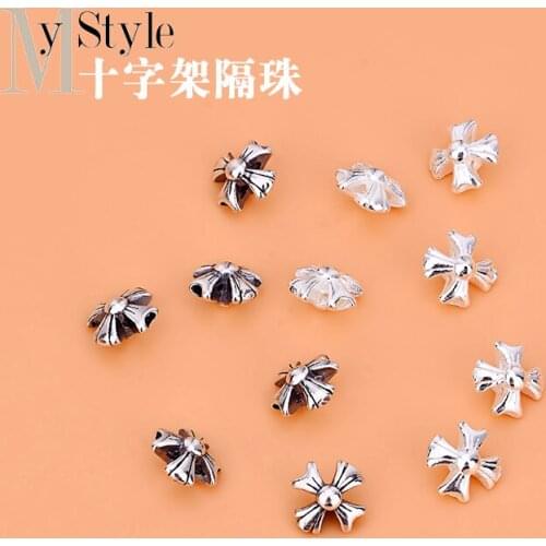 S925 Sterling Silver Cross separated beads loose beads accessories handmade DIY jewelry beading material making Bracelet accesso