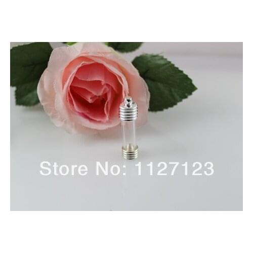 Free ship!!!20sets 8mm Straight tube Wishing Bottle pendant/glass vial pendant +silver plated base