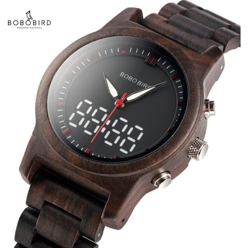 Relogio Masculino Luxury Brand BOBO BIRD Wooden Quartz Wristwatch Dual Display Digital Men Women Watch in Wooden Gift Box R02