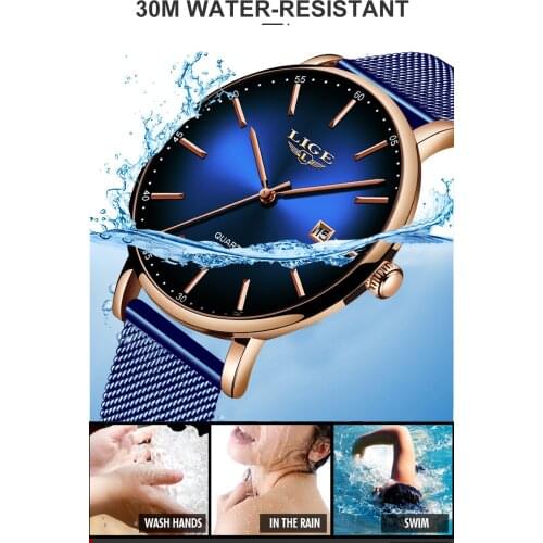 LIGE 9934 Fashion Watch High Quality Ultra-thin Couple Watches Wrist Stainless Steel Waterproof Men Women Watch Reloj Mujer Gift