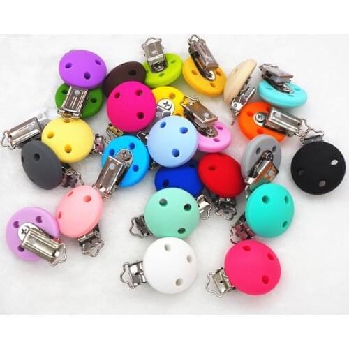 Chengkai 10PCS Round Star Heart Silicone Teether Clips DIY Baby Pacifier Dummy Chain Holder Soother Nursing Jewelry Toy Gift