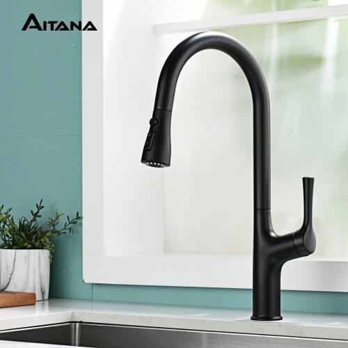 2021 new product three function black splash proof sink faucet pull-out nozzle kitchen faucet