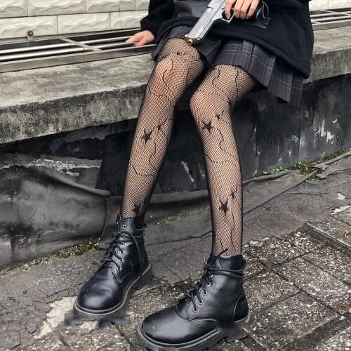 Kawaii Girls Stockings Black/White Cute Cat Fishnet Pantyhose Gothic Hollow Out Mesh Tights Harajuku Hosiery For Women Lingerie