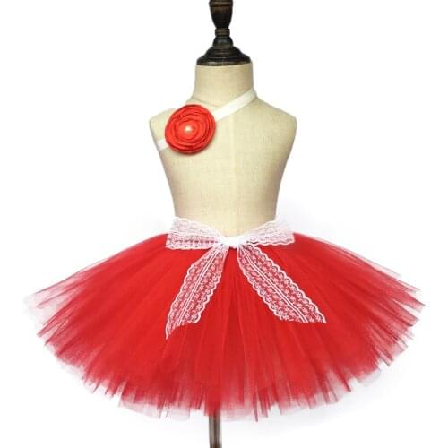 Baby Red Lace Tutu Skirts Girls Ballet Tulle Pettiskirts Underskirt with Rose Headband Children Birthday Party Costume Skirts