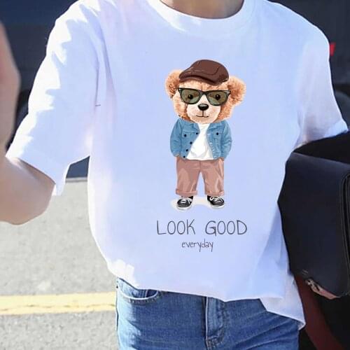 BLINGPAW Graphic T Shirts Teddy Bear Look Good Everyday Letter Print T-shirt Pure Cotton Unisex Tees Summer Tee Shirts 19 Colors