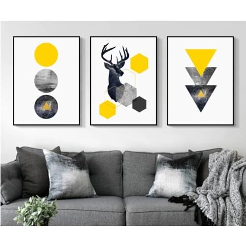 Nordic Style Geometric Starry Abstract Deer Wall Art Print Picture Canvas Painting Poster for Living Room No Framed