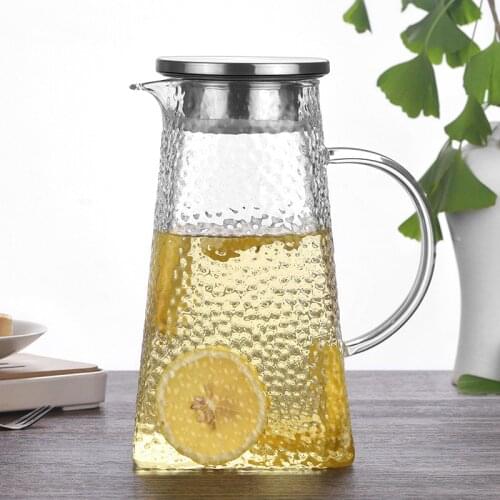 Cold Glass Water Bottle Jar Kettle Transparent Large Capacity Heat Resistant Water Pot with Handle Teapot Pitchers 1.2L.1.8L
