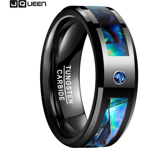 JQUEEN Electroplated Black Inlaid Zircon Natural Abalone Shell Tungsten Steel Ring For Men New Bands Party Wedding Gift Ring