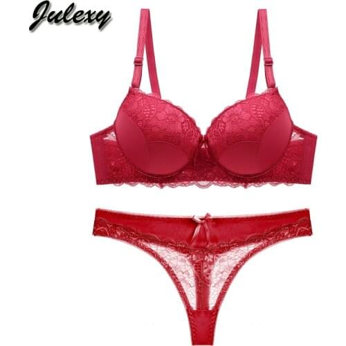 Julexy New Item CD Cup Women Bra Set Sexy Lace Bra Thongs Underwear Set Solid Lingerie Panty Set Hollow Out Bra Brief Sets