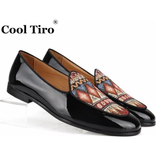 Cool Tiro Black patent leather Loafers Jacquard Canvas Men Slippers Moccasins Man Flats Casual Shoes Handmade Mens Dress Shoes