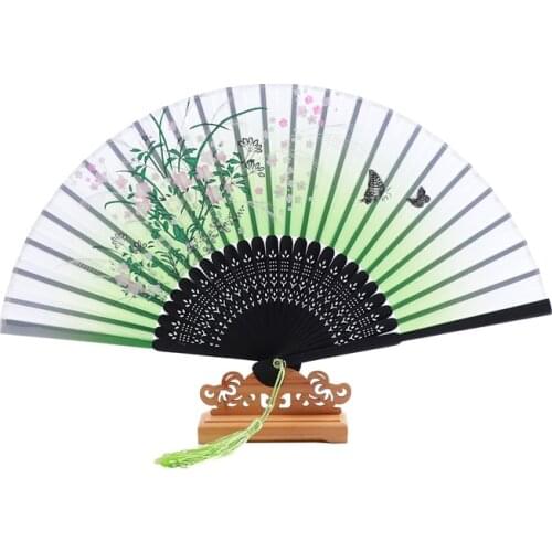 Mini Hand Fan Portable Silk Folding Fan Chinese Vintage Style Home Decoration Ornaments Crafts Wedding Party Dance Accessories
