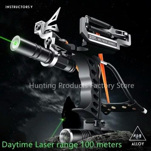 Powerful Profesional Stainless Hunting Slingshot With Spring High Velocity Catapult Outdoor Slingshots Green Laser