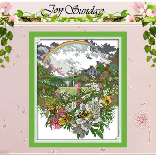 The After Rain Rainbow Flowers Counted Cross Stitch scenery Cross Stitch 11CT 14CT Cross Stitch Kits for Embroidery Needlework
