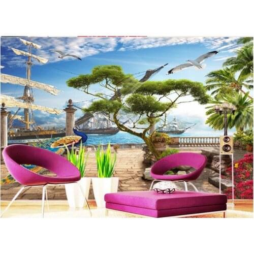 Custom 3d mural wallpaper tv backdrop Aegean harbor ship Wall murals nature Home Decoration papel de parede