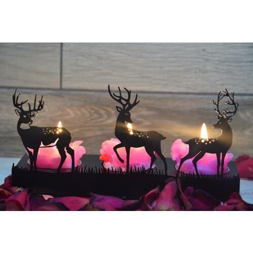 Pnr Decor Trıple Colordeer Metal Candle Holder Candlestick