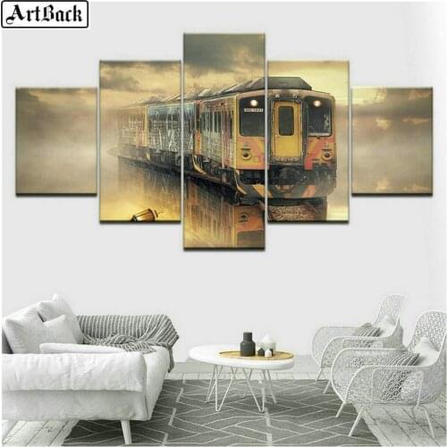 Five spells 5d diamond painting train full square landscape decoration diy diamond mosaic stickers diamond cross stitch set 5pcs