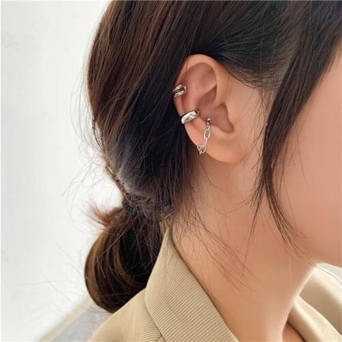 HUANZHI 3Pcs/lot Simple Design Gold Silver Color Metal Double Layer Earbone No Piercing Ear Clip Earrings for Women Jewelry