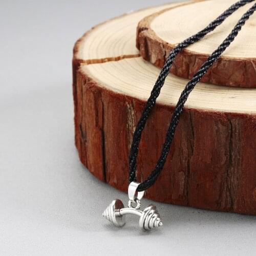 Charm Fitness Gym Bodybuilding Sport Dumbbell Barbell Pendant Necklaces for Men Women Sport Fashion Rope Choker Jewelry