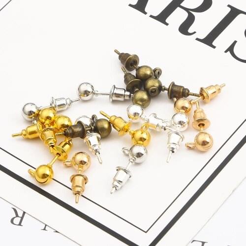 50Sets 3/4/5mm Metal Plated Pin Findings Stud Earring Basic Pins Stoppers Connector For DIY Jewelry Making Accessories Supplies