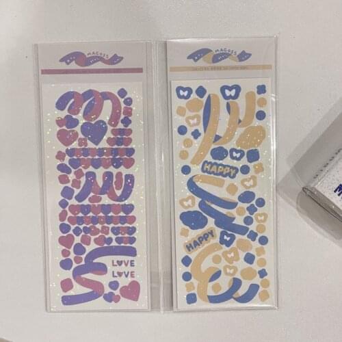Ins Kawaii Bear Digital Letter Holographic Sticker DIY Scrapbook Star Chasing Postcard Stationery Couple Gift Decoration Sticker