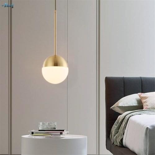 Nordic Design Copper Glass Ball Pendant Lights Modern Bedroom Bedside Living Room Restaurant Single Head Lamps Hanging Fixtures