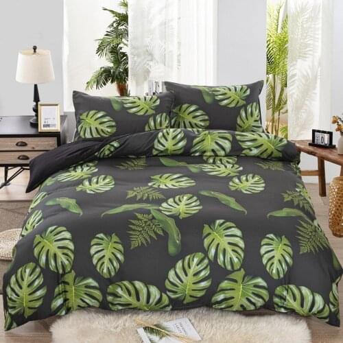 Modern Green Leaf Bedding Green Tropical Microfiber Duvet 2/3 Sets of Girls' and Boys' Bed Linen Pillowcases