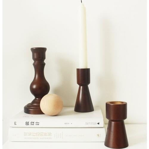 Old bronze candlestick wooden candlestickHotel Home Decoration Wooden Candle Holder Decoration
