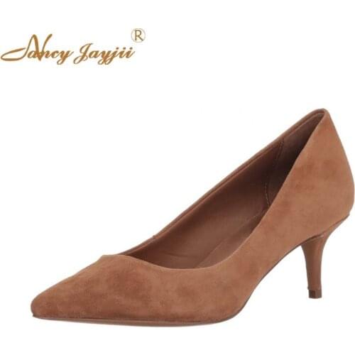 Nancyjayjii Woman Pumps Adult Lady Shoes Flock Solid Med Thin heels Pointed Toe Sewing Slip-On Spring/Autumn Party Classic 2021