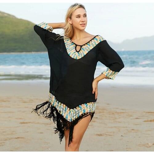 Beach Dress 2021 Summer Sexy Solid Half-Sleeve Loose Crochet Beachwear Cover Ups For Swimwear Women