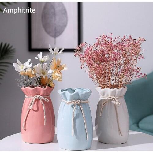 Simple Creative Flowers Ceramic Vase Home Wedding Decoration Accessories Modern Ceramic Vase Dining Room Pink Table White
