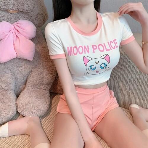 Funny T Shirt Women Summer Cat Moon Y2k Aesthetic Harajuku Clothes Short Tops Cute Female T-shirt Kawaii Girl Tee White