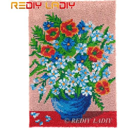 Latch Hook Rug Flowers and Vase Chunky Yarn Tapestry Kits DIY Carpet Rug Knitted Floor Mat Crochet Cushion Arts & Crafts 57*82cm