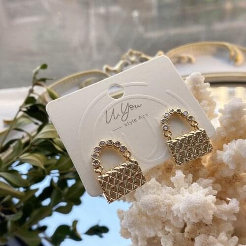 ZDMXJL 2021 New Trend French Retro Diamond-bordered Bag Womens Earrings Fine Zircon Earrings Party Jewelry Girl Gifts Wholesale