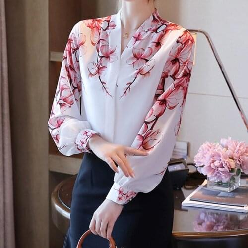 New elegant Women Blouses flower shirts chiffon blouse 2020 Spring Blouse lantern sleeve Tops Shirts Blusas Mujer