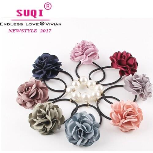 Vivid Soft Pure Colors Handmade Delicate Flowers Shiny Venetian Pearl Women Hair Rope Vintage Hair Accessories for Birthday