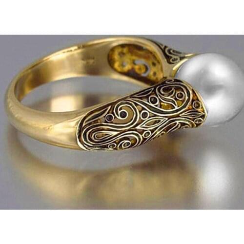 Imitation Pearl Rings For Women Vintage Style Hollow Pattern 3 Color Finger Ring Party Gift Fashion Jewelry KAR340