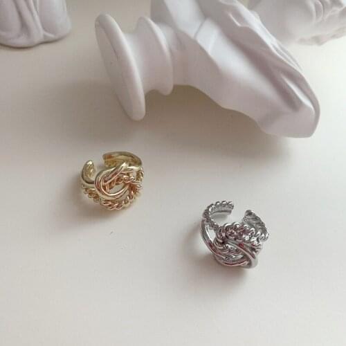 TIMEONLY Korean Fashion Wide Twisted Metal Hollow Ring for Women Hip Hop Forefinger Rings Retro Anniversary Gifts Accessories