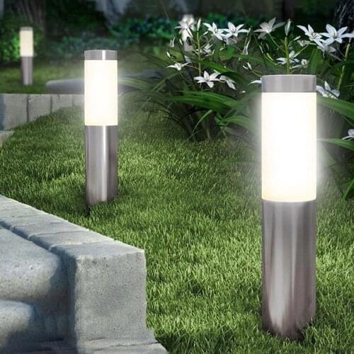 1PC Outdoor Garden Solar Lawn Lamp Stainless Steel Pathway Pillar Light Courtyard Villa Landscape Solar Bollards Light