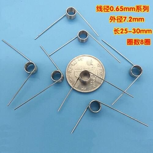 10pcs 0.65mm wire diameter torsion spring 7.2mm outside diameters springs 8 laps Angle length 25mm-30mm