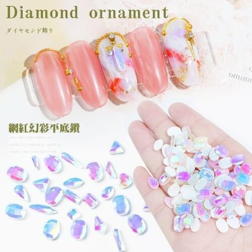 100Pcs Mixed Shape Rhinestone Flat Back Irregular Glass Nail Art Crystal 3D Decoration,Aurora Color Jelly Non-Hot Rhinestones
