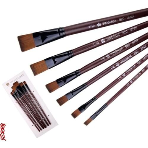 6Pcs/Set Flat Nylon Hair Oil Painting Acrylic Painting Brushes Artist Supplies